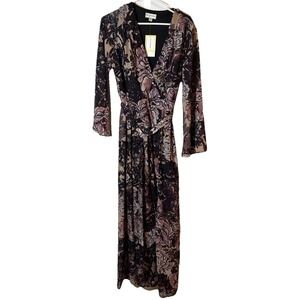 Weslee Rose Floral Wrap Dress Womens‎ Size 6 NWT Long Sleeve Midi Tie Waist $89